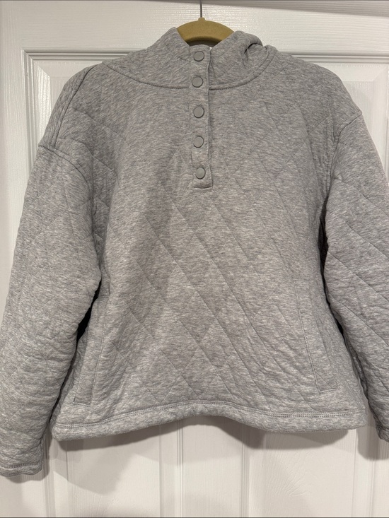 Lands' End Tops - Lands' End Quilted Snap-Placket Pullover Hoodie - Gray